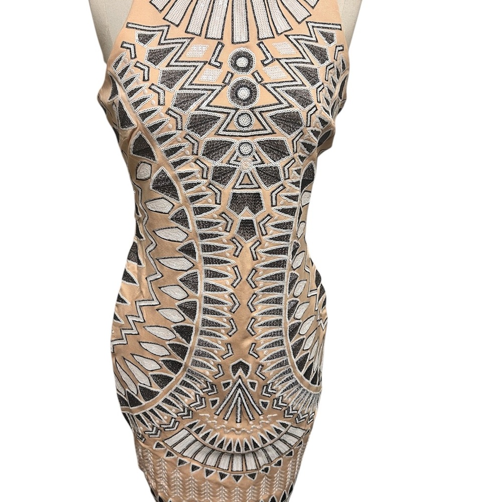 Bebe Black and White Patterned Mini Dress